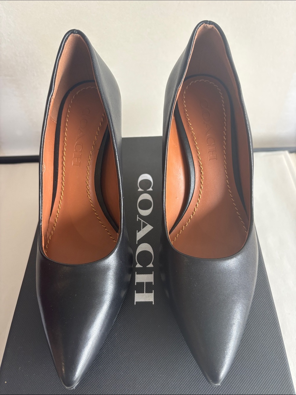 COACH Black Leather Pointed-Toe Pumps - Picture 2 of 12